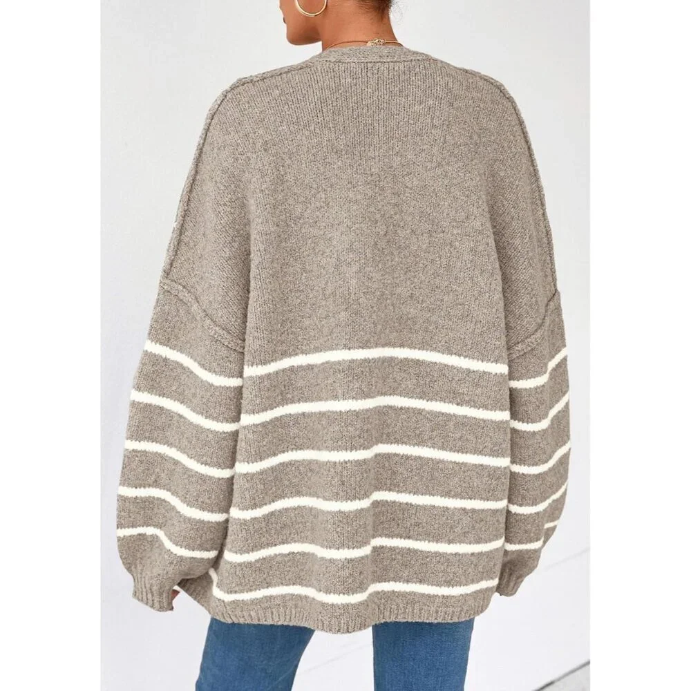 Womens Oversized Knit Cardigan Sweater Long Lantern Sleeve Lightweight